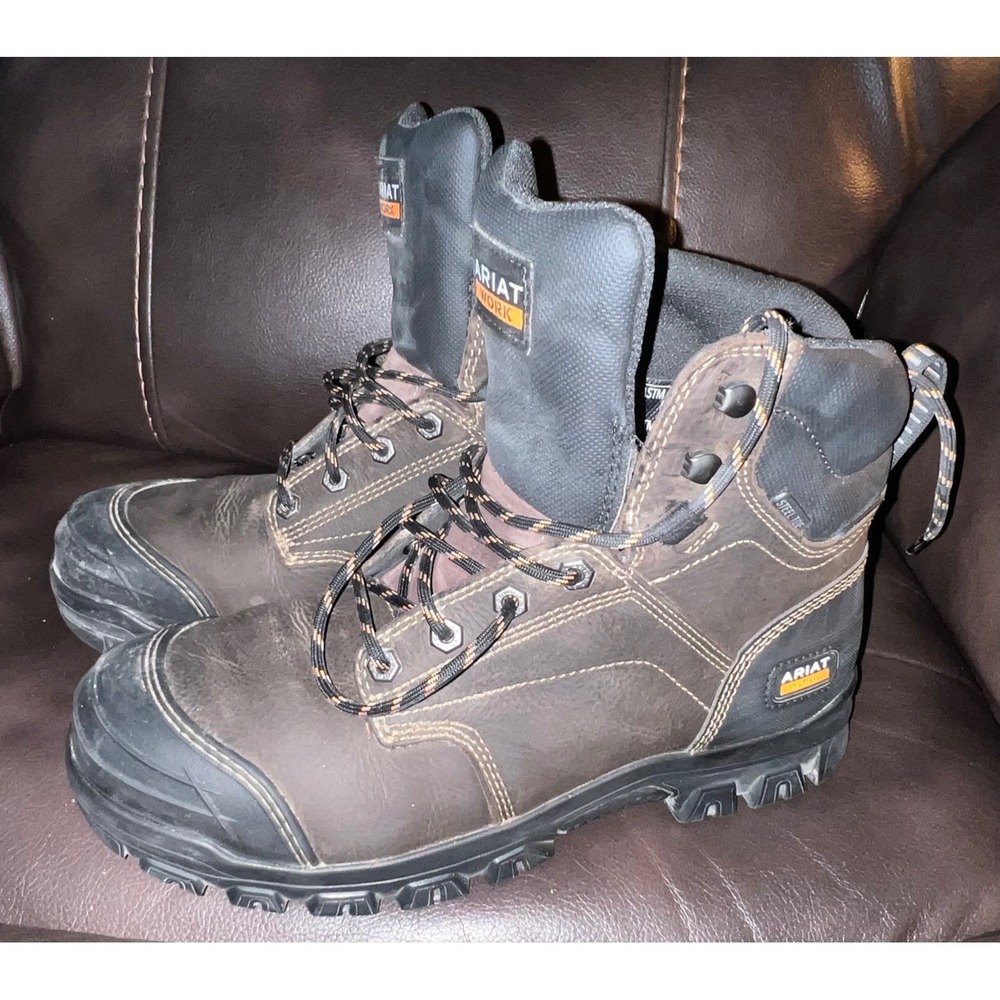 Ariat Work Boots Mens 9.5 D Brown Good Waterproof Steel Toe Lace Up Leather